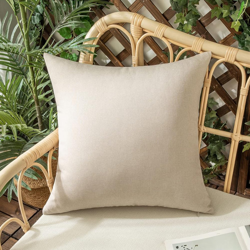 Set of 2 colorful Indoor/Outdoor Throw Pillows Lumbar support FULL set with inserts 18"x18", Square 18", Cream, Polyester