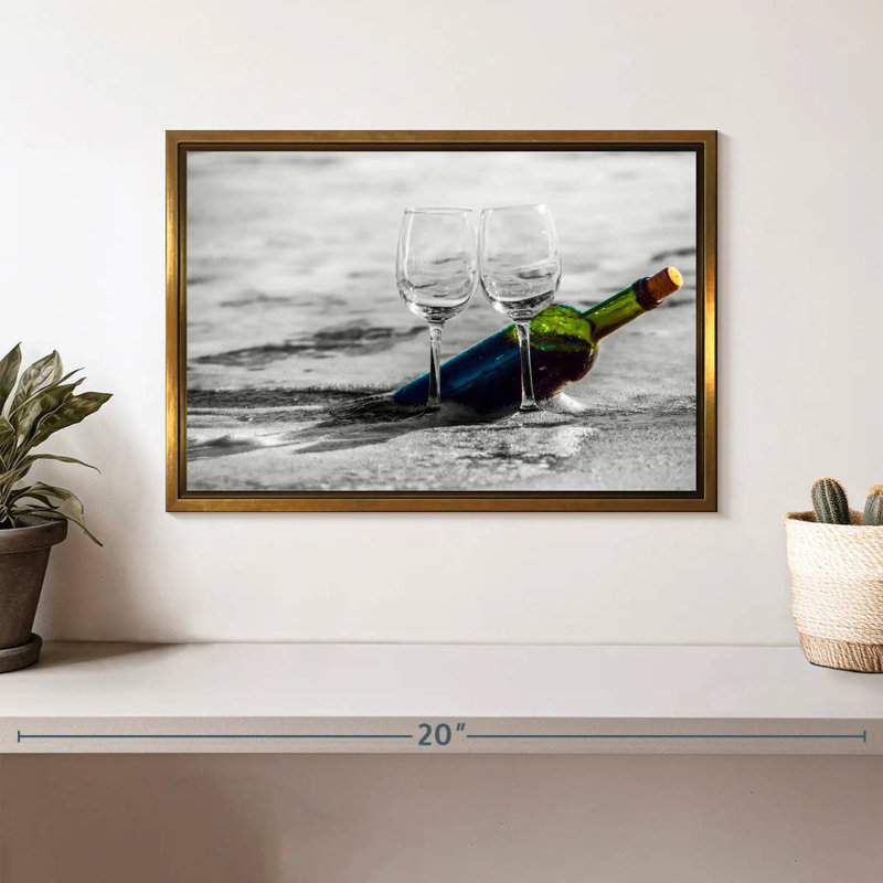 Vin à la plage, Cadre flottant doré, 13 po x 9 po