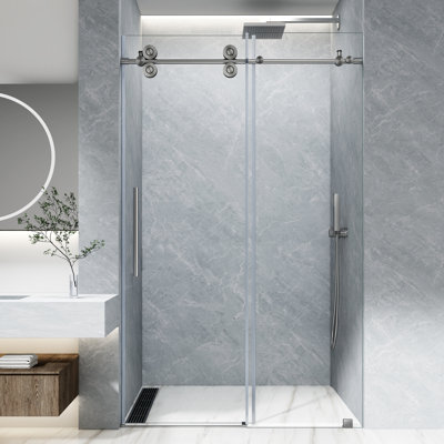 48"W×76"H Single Sliding Frameless Shower Door With 5/16"Clear Tempered Glass