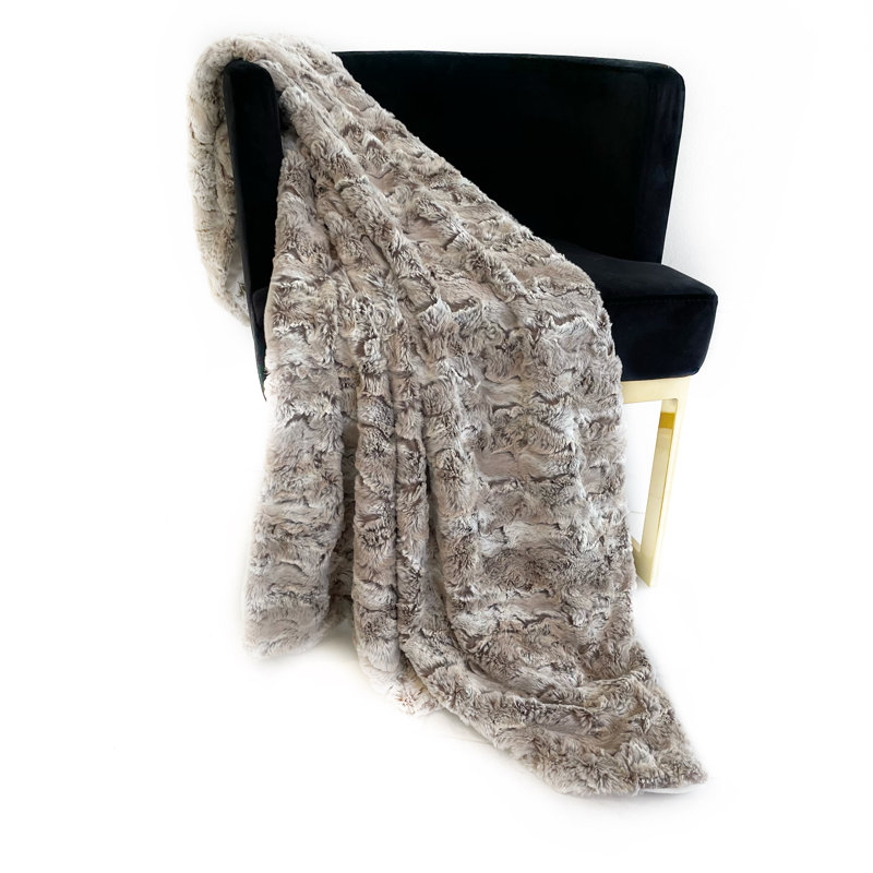 Couverture en fausse fourrure de lapin sauvage Plutus, L 60 po x L 72 po, Brun clair