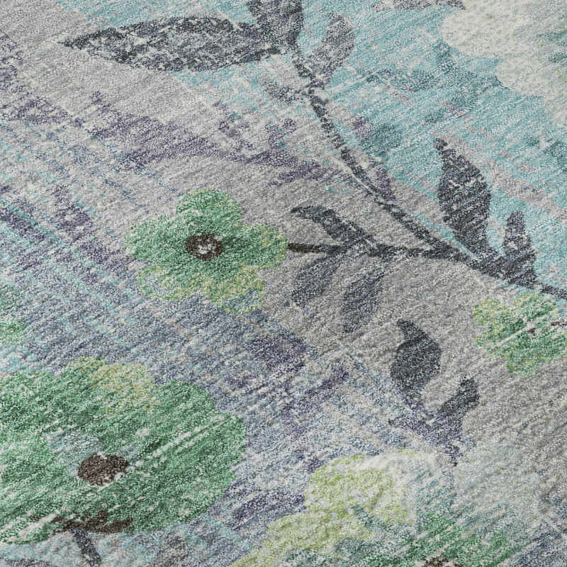 Tapis floral lavable à la machine de qualité supérieure AMF2403, Sarcelle, 9 pi x 12 pi
