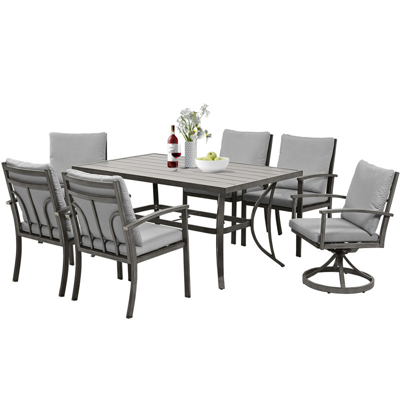 Ensemble de salle à manger rectangulaire en aluminium pour 6 personnes 60 "avec coussins Germien