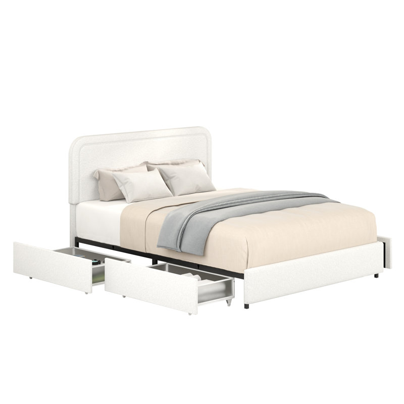 Grand lit plateforme tapissier Livory Ivory Boucle