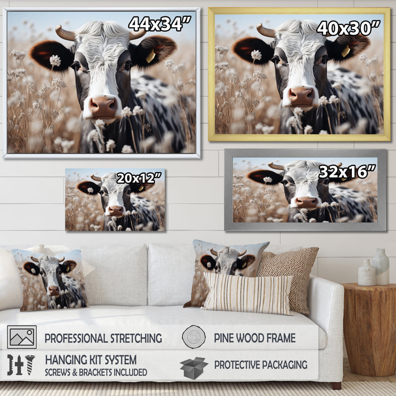 Vache fleur pâturée, reproduction d'art sur toile, H 34 po x l 44 po x P 1,5 po, Toile tendue