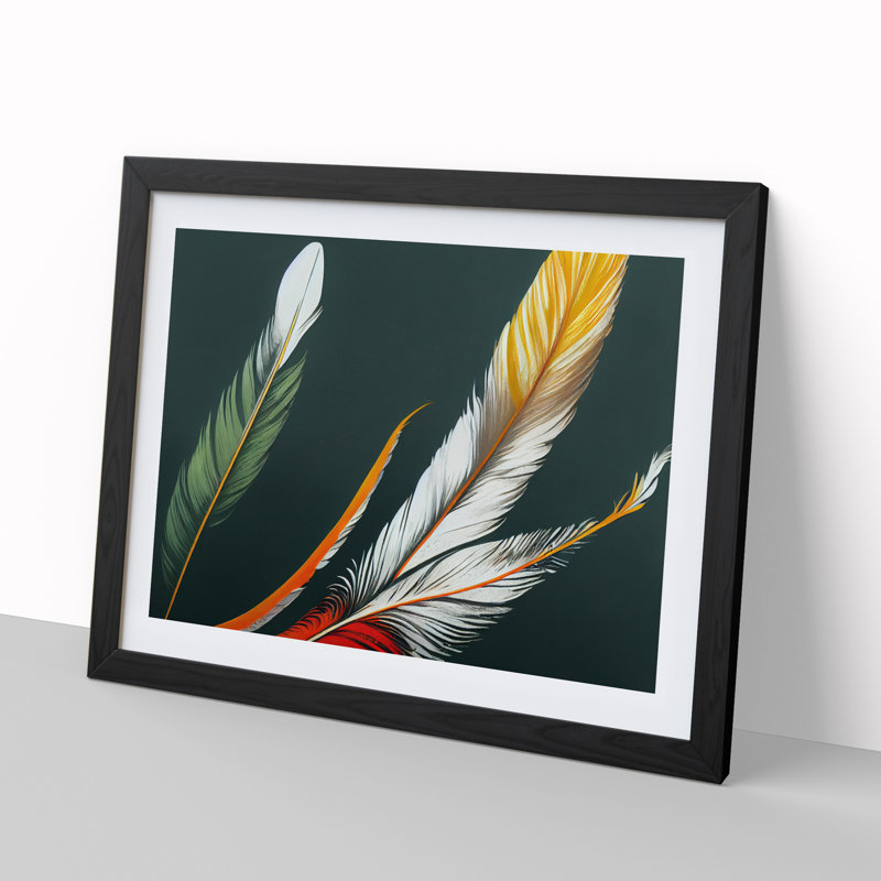 Prime Bird Feathers - Single Picture Frame Print, 46cm H x 64cm W x 2cm D, Black Framed