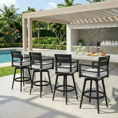 Tabourets de patio (ensemble de 4) - Chaises de bar pivotantes à 360 ° pour l'extérieur avec coussin Sunbrella, structure en aluminium résistant à la rouille et repose-pieds intégré - Noir Ember