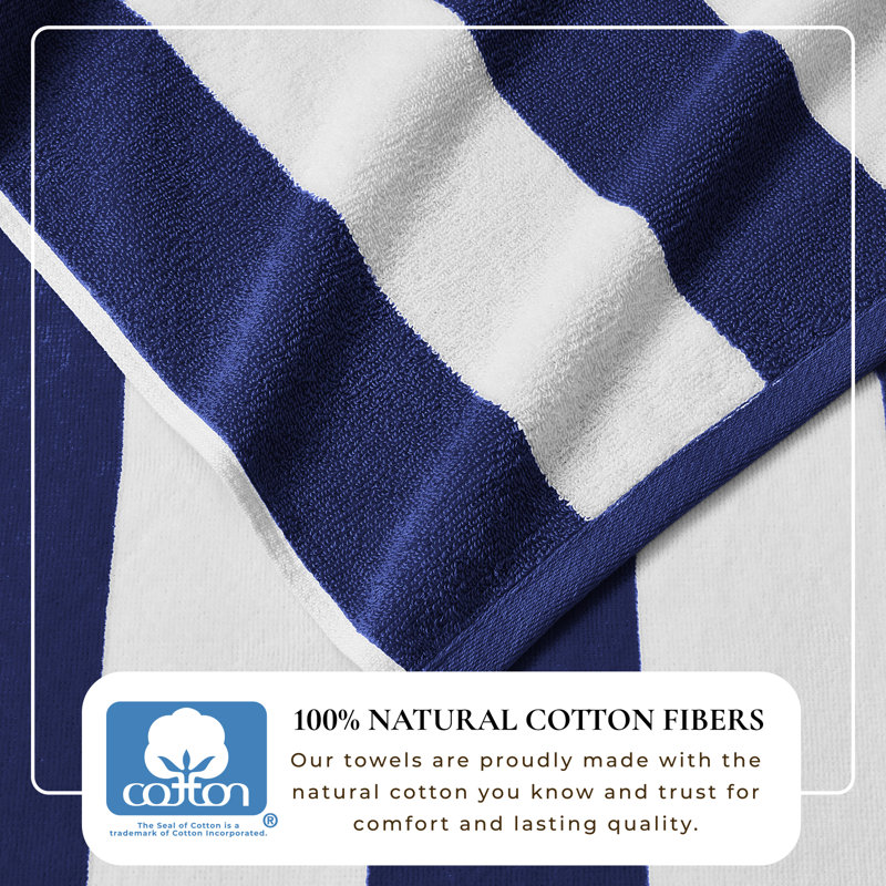 100% Cotton Absorbent & Quick-Dry Cabana Beach Towels, Navy