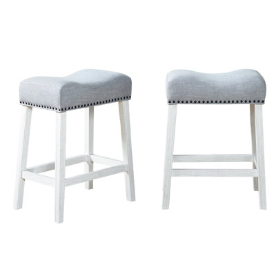 2 chaises à hauteur de comptoir à siège de selle - Revêtement de tabourets en tissu gris délavé blanc
