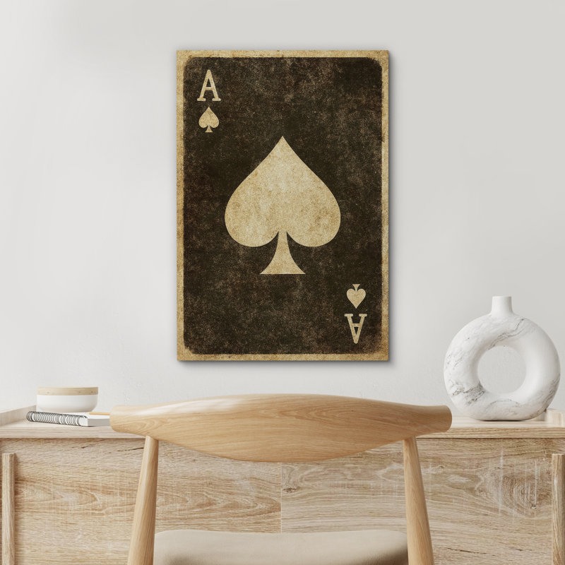 Vintage Ace of Spades Playing Card Design – Pictures Framed Canvas Print Wall Art, 48" H x 32" W x 1.5" D, Wrapped Canvas