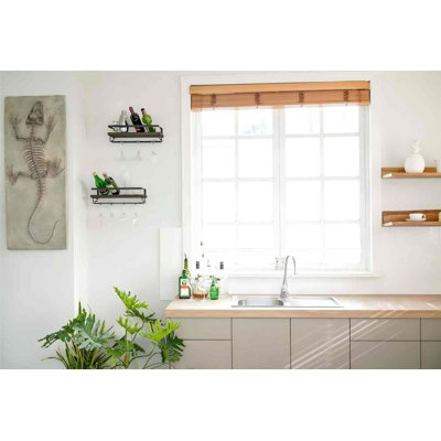 Ensemble de 2 porte-bouteilles muraux en bois rustique avec porte-verres à vin flottant et porte-verres à vin