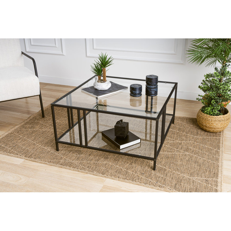 Four Leg Coffee Table with Storage, Black