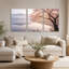 «Cherry Blossom Tree at Misty Lake Dawn», ensemble de 3 toiles-2069020540