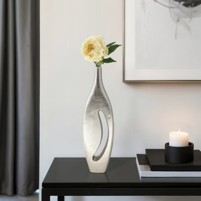  Davena 20" Elegant Aluminum Silver Metal Vase, Perfect for Contemporary Home Decor