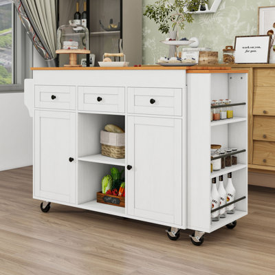 Extendable Kitchen Island Cart with Ample Storage, Built-In Charging Station and Rolling Wheels by Lark Manor