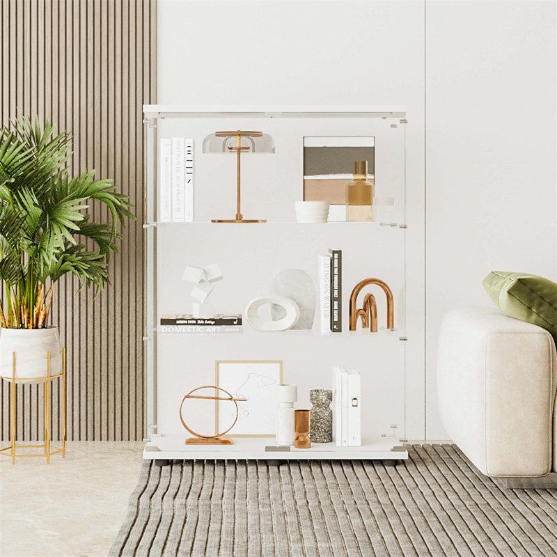 Vitrine à 2 portes en verre avec 3 tablettes et porte, bibliothèque sur pied pour exposer diverses collections