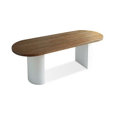 Nut-brown + White Oval Solid Wood Dining Table