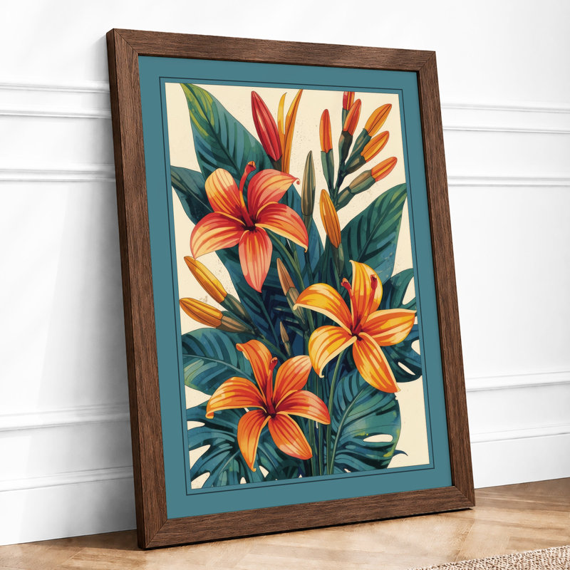 Lilies in Bloom Botanical - Framed Print, A1 - 84.1 x 59.4 cm, Walnut