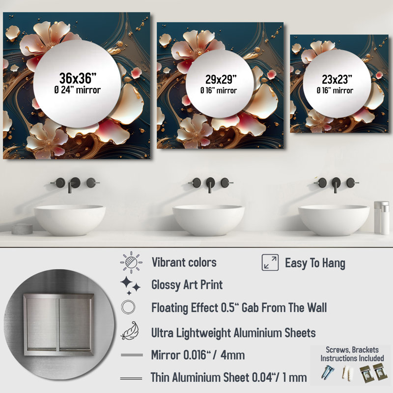 Kuska - Grand miroir carré décoratif pour fleurs, 36 po x 36 po