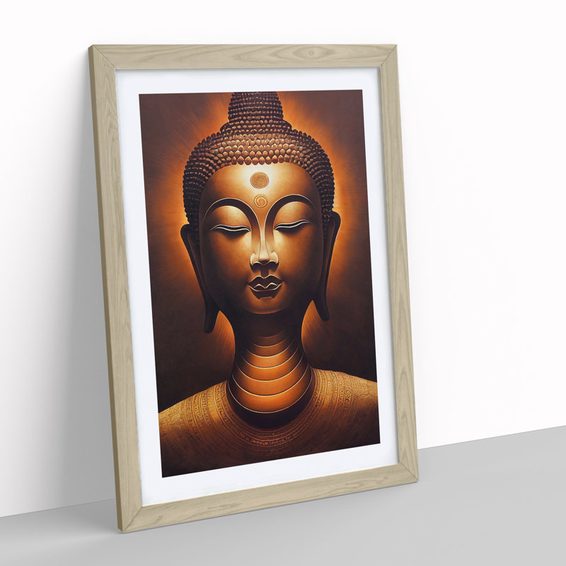 A Peaceful Buddha - Print, White, Oak Framed, 66cm H x 48cm W x 2cm D