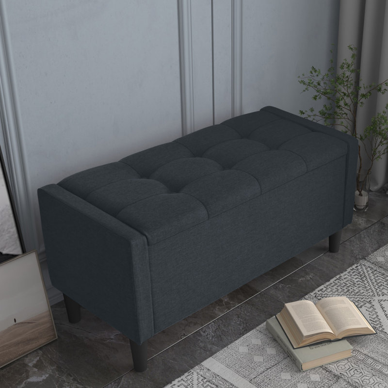 Friesen Polyester Blend Upholstered Storage Bench, 19.4" H x 42" W x 18.3" D, Smoke Linen