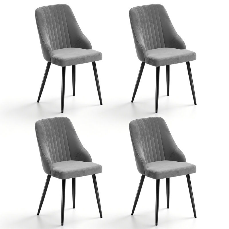 46cm H Velvet Upholstered Upholstered Back Side Chair, Grey, 4