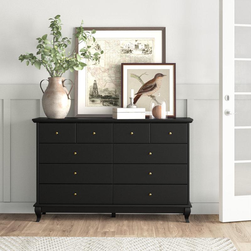 Commode double l 55,1 po à 10 tiroirs Arthuree, Noir et or