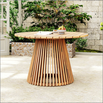 Outdoor Acacia Wood Patio Dining Table,  Extra-Large Round Surface For Backyard, Lawn, Balcony