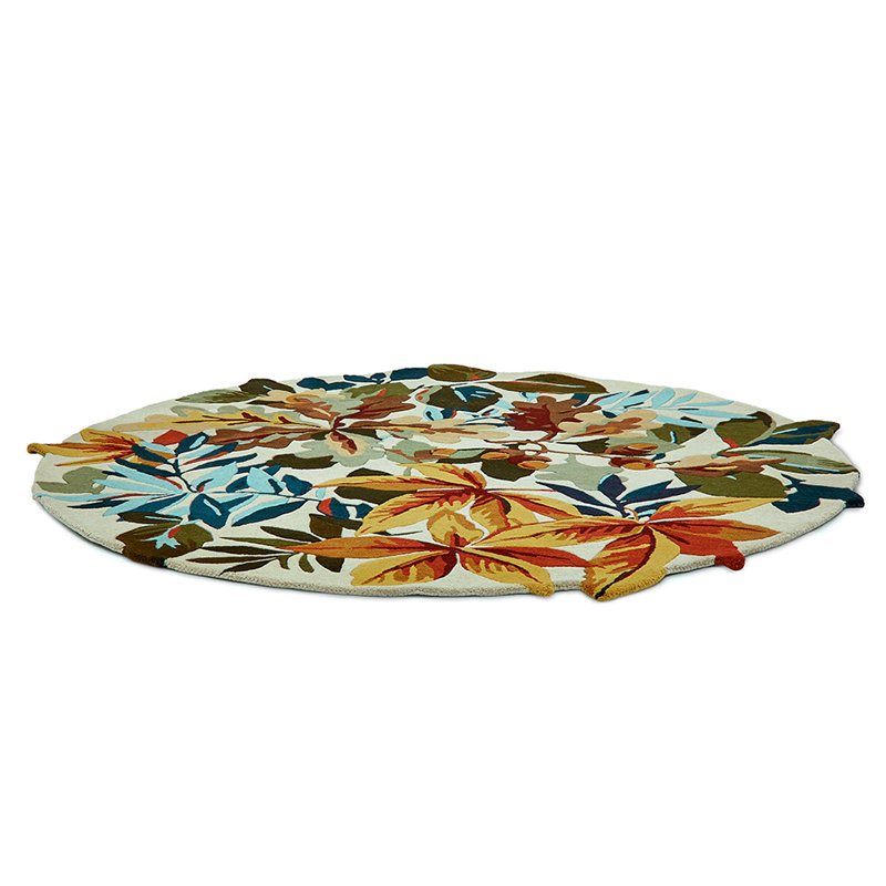 Wool Floral Area Rug, Round 6'7"