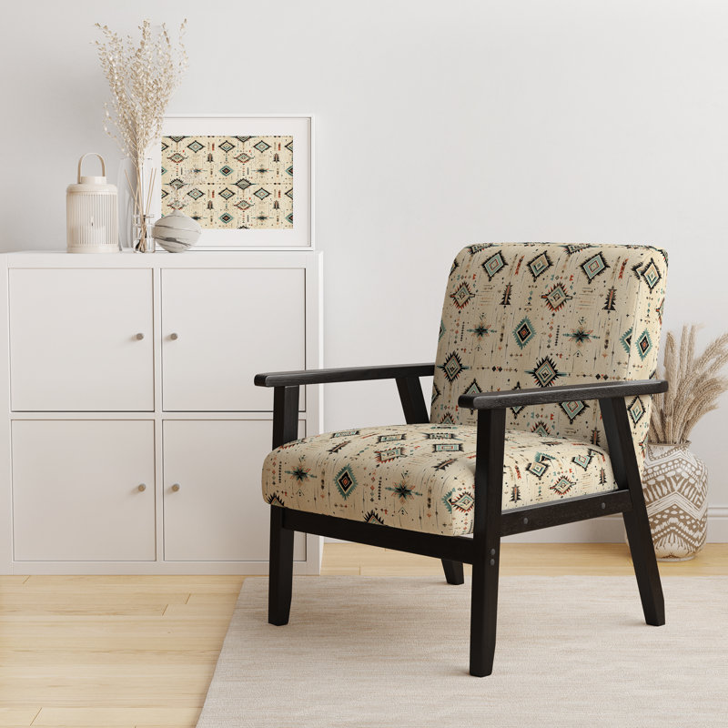 Fauteuil d'appoint rembourré Tribal Nomad Boho, Accoudoirs carrés noirs