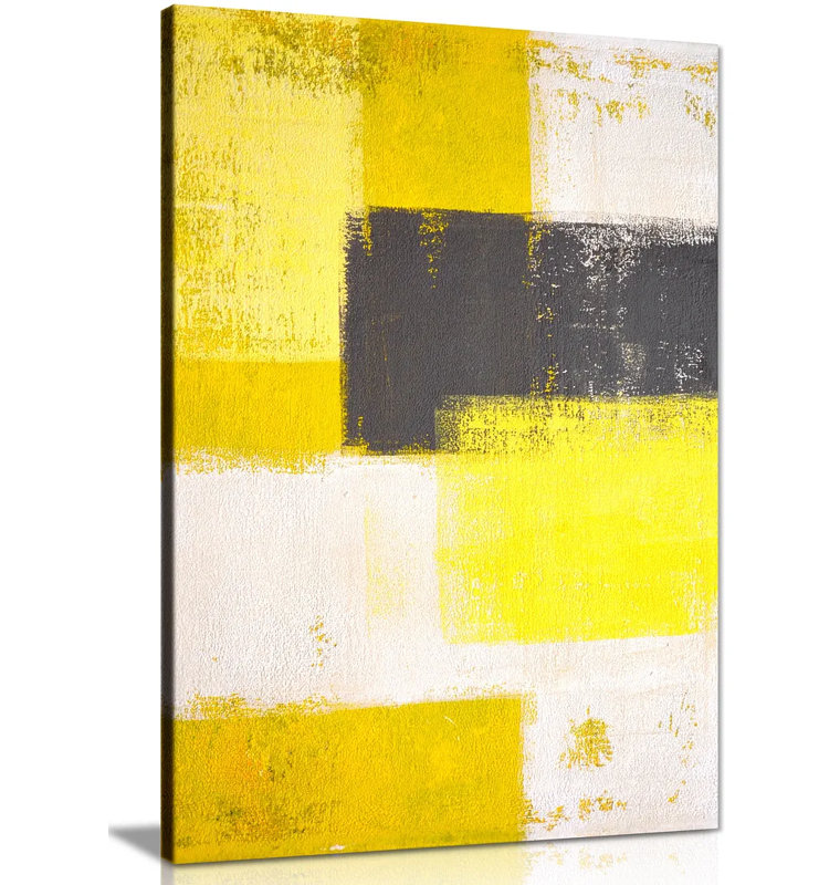 Grey And Yellow Abstract - Wrapped Canvas Painting, 76cm H x 51cm W
