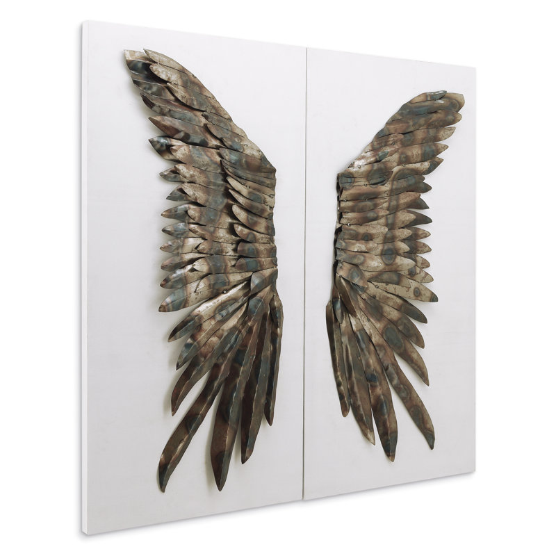 2 Piece the Wings Iron Hand Painted Dimensional Wall Décor Set