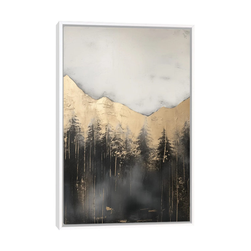 «Mountain Forest Gold Abstract Paint III», reproduction d'art encadrée, H 48 po x l 32 po, Blanc