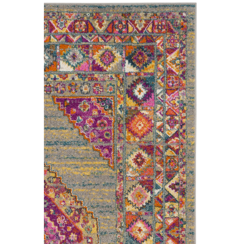 Tapis oriental Felty, Tapis de couloir 2 pi 3 po x 6 pi, Bleu clair / orange