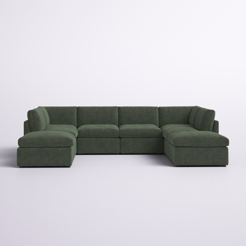 Arvill Corduroy U-Shaped Sectional, Green