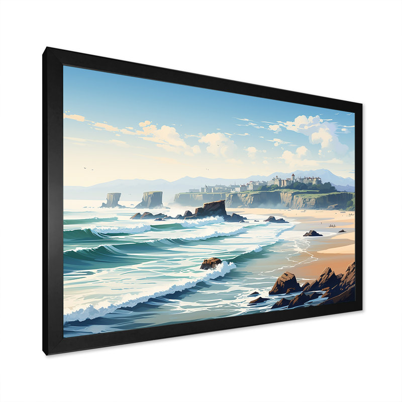 Plages basques françaises I sur toile, Cadre simple noir, H 12 po x l 20 po x P 1 po