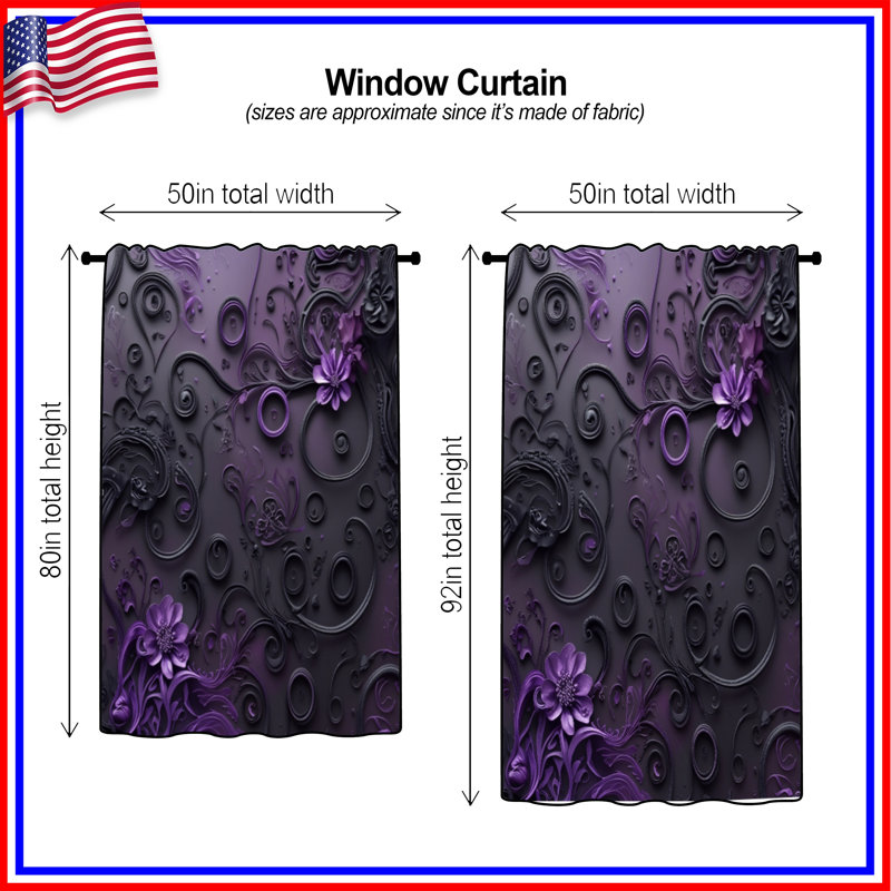 Rideaux à motif floral mauve complexe, voilages et voilages à motif floral - 1 panneau, 50" x 80" - 1 Panel, Blockout