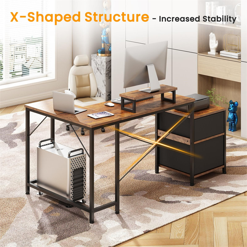 L-Shaped Metal Base Computer Desk