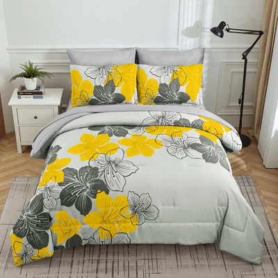 7 Piece Floral Comforter Set Soft Microfiber Bedding Set with Sheets for All Seasons