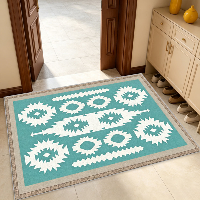 Turquoise Southwestern carpet-easy to clean, machine-washable, soft and comfortable; suitable for door mats, kitchens, living rooms, bedrooms, corridors, and laundry areas. Easy to clean, durable carpet for home decoration.