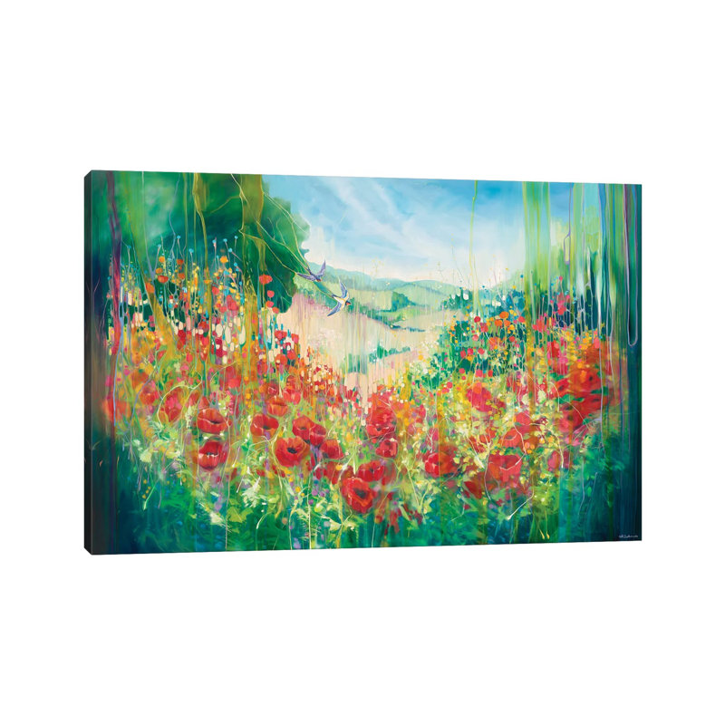 Nature Unleashed, an English Landscape with Poppies and Swallow 1 Piece Wrapped Canvas Painting, 152.5 cm H x 101.5 cm W
