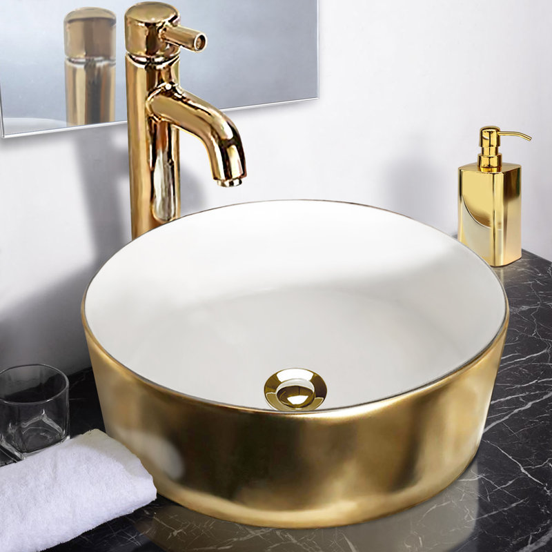 Lavabo de salle de bain vasque circulaire en céramique 15,75 po Golden