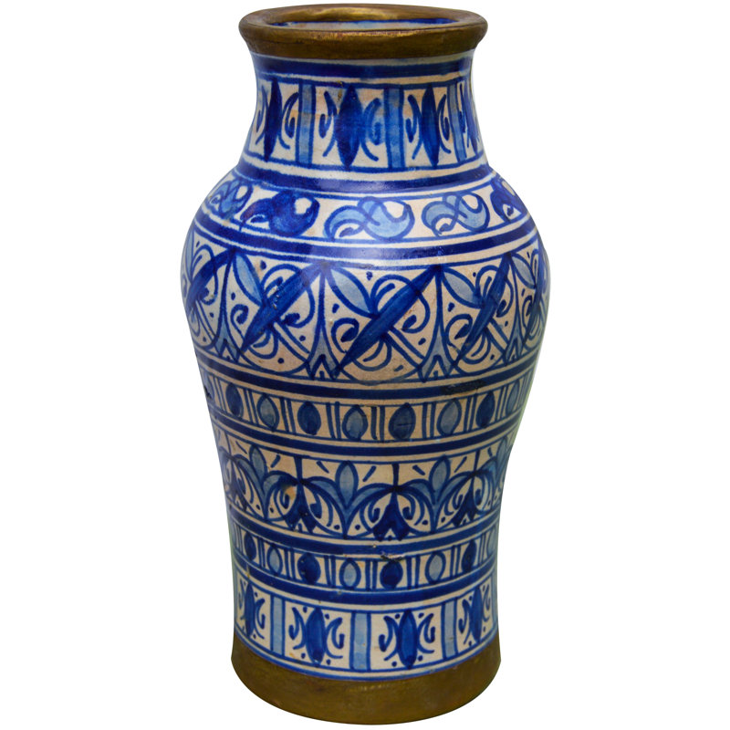 Vase de table intérieur / extérieur bleu / laiton 9,5 po