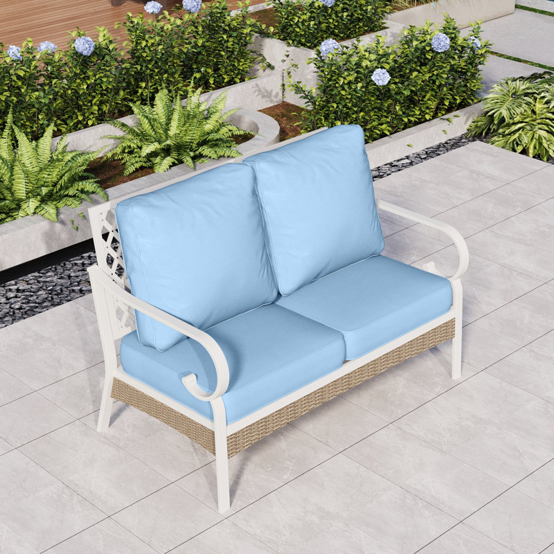 Arcus 51'' Outdoor Loveseat with Cushions, Blue