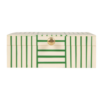 Jona Green & White Striped Resin Storage Box