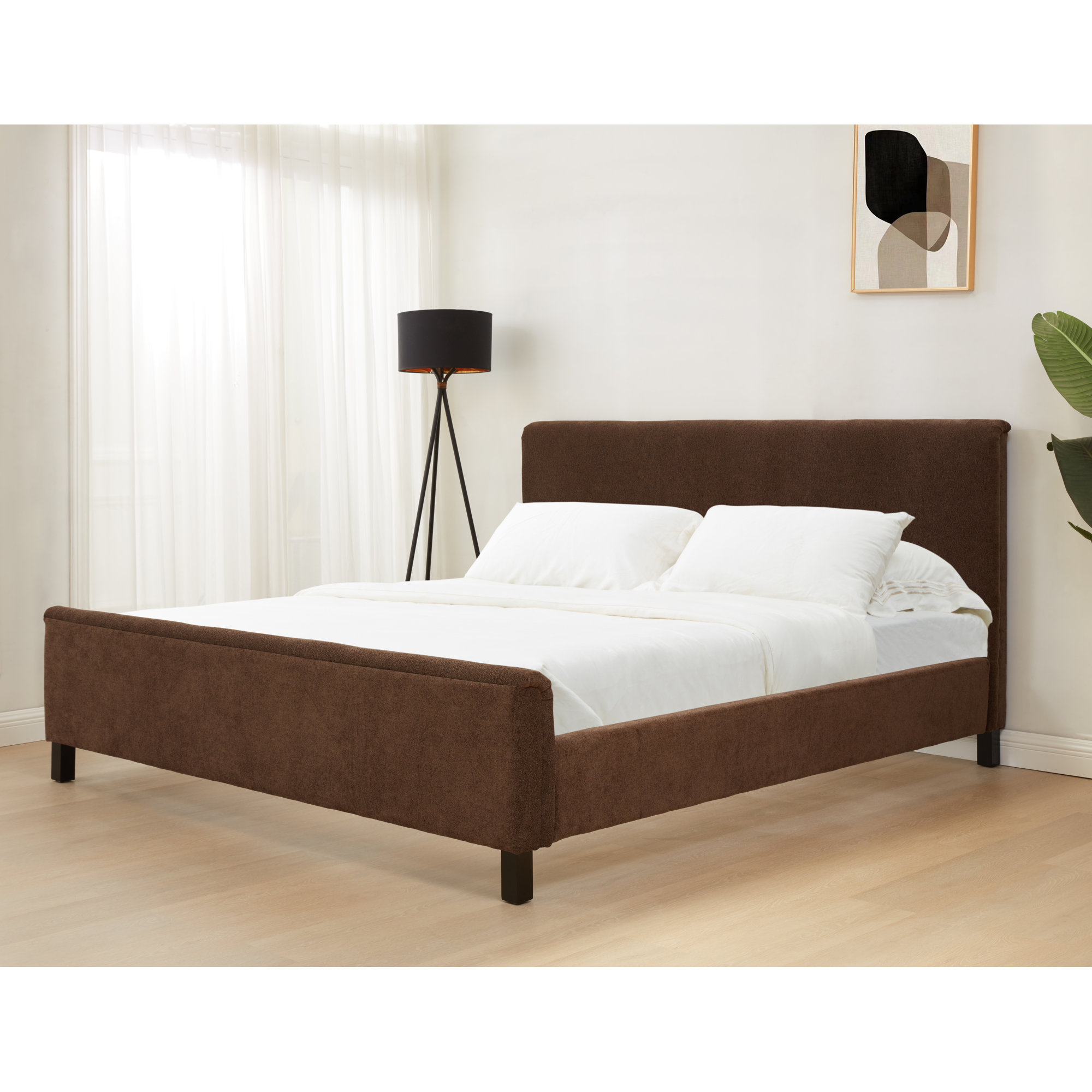 Finney Upholstered Bed, Dark Brown, Queen
