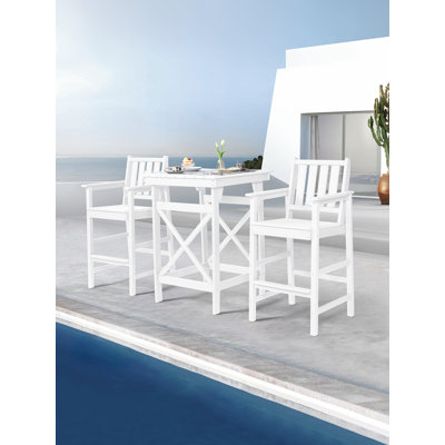 3-Piece Adirondack Chairs and Table Set, HDPE Outdoor Bar Sets, All Weather Outdoor Bar Stools Set, HDPE Adirondack Bar Height Chairs and Bar Table fo by Breakwater Bay