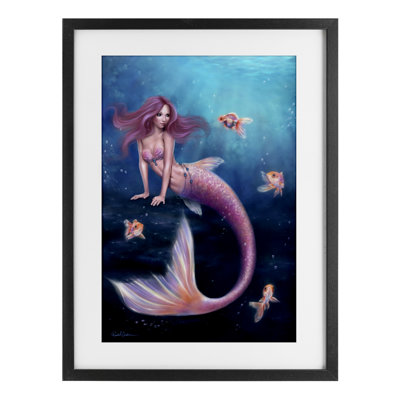 «Aurelia Mermaid & Fish», reproduction sous verre encadrée, design par Rachel Anderson