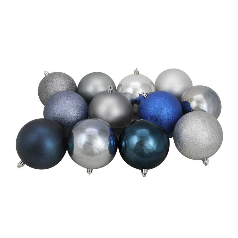 Boules de Noël incassables à 3 finitions, Argent / bleu