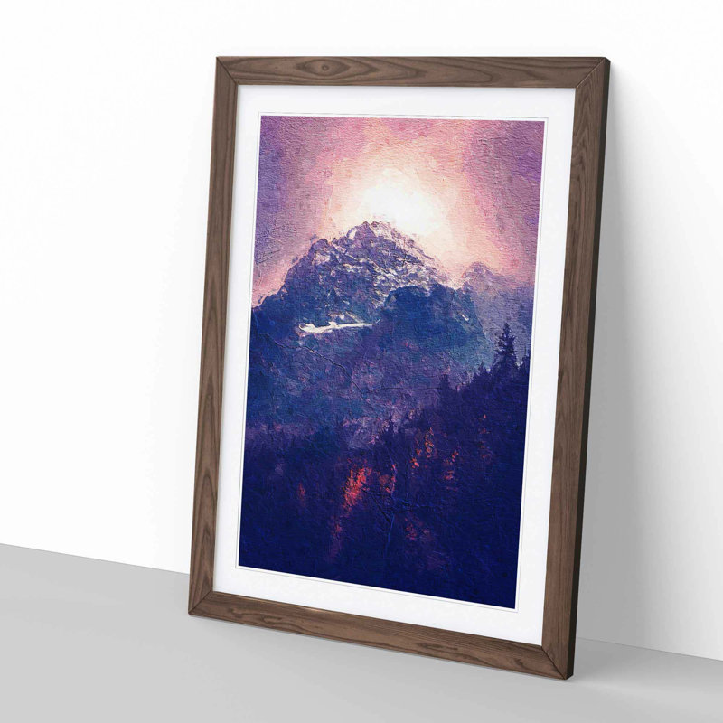 Glowing Mountain in Banff Canada - Picture Frame Painting Print, Walnut Framed, 65cm H x 48cm W x 2cm D