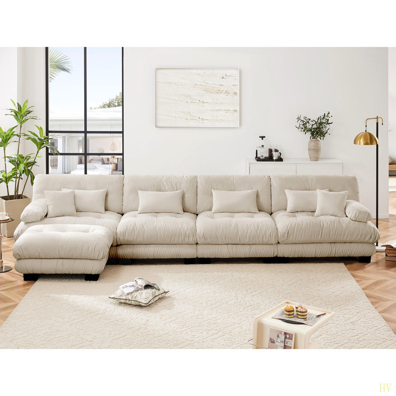 Combinaison libre, canapé modulaire modulaire, canapé en L pour le salon, canapé confortable à 4 places avec repose-pieds convertible, chenille